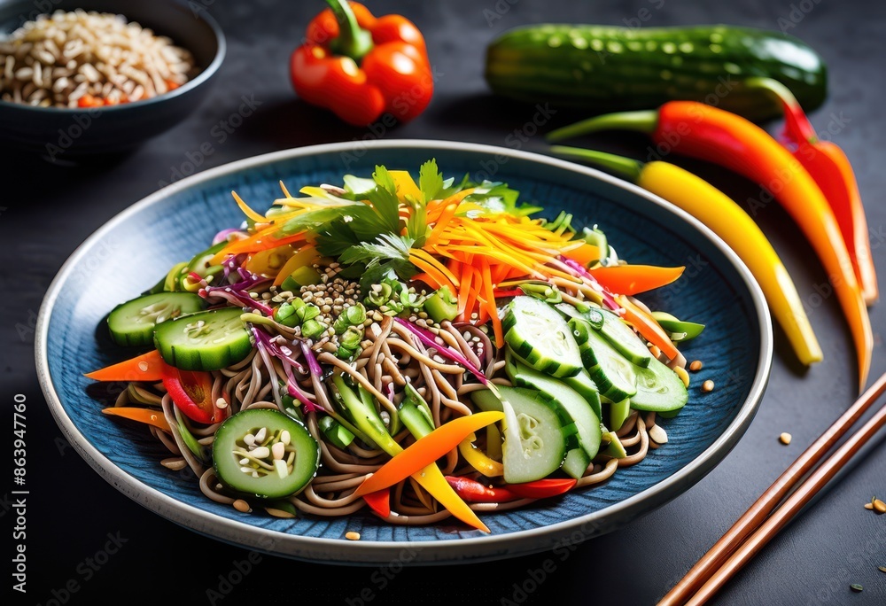 refreshing cold soba noodle salad fresh veggies tangy dressing, meal, lunch, healthy, vegetarian, japanese, cuisine, delicious, colorful, appetizing, culinary, refreshing cold soba noodle salad fresh veggies tangy dressing, meal, lunch, healthy, vegetarian, japanese, cuisine, delicious, colorful, appetizing, culinary,