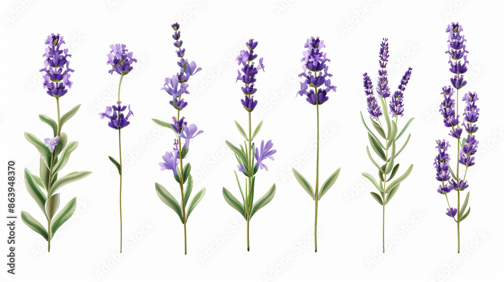 Naklejka premium Aesthetic watercolor of lavender flowers Delicate romantic pattern on a white background. Generative AI
