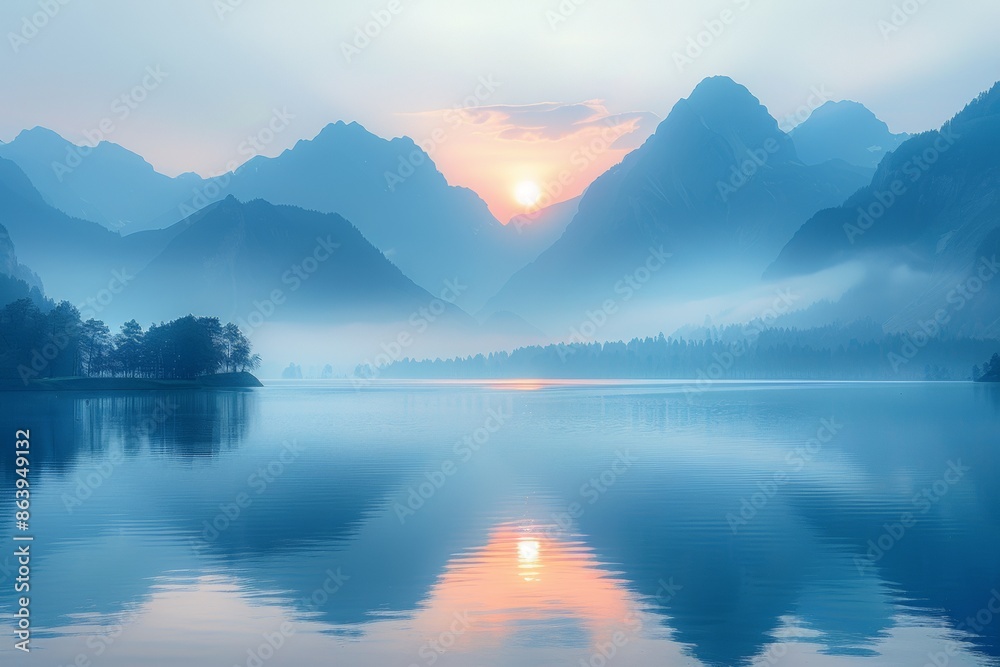 Tranquil Alpine Reverie - Serene Fjord Sanctuary at Sunset Tranquil Alpine Reverie - Serene Fjord Sanctuary at Sunset