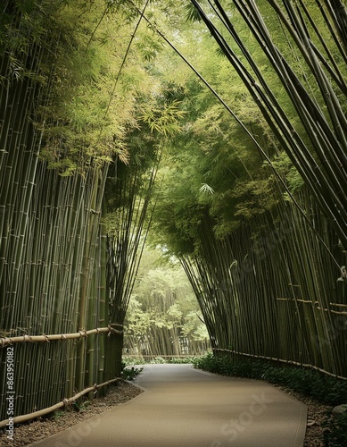 Chemin dans une foret de bambous au japon de jour