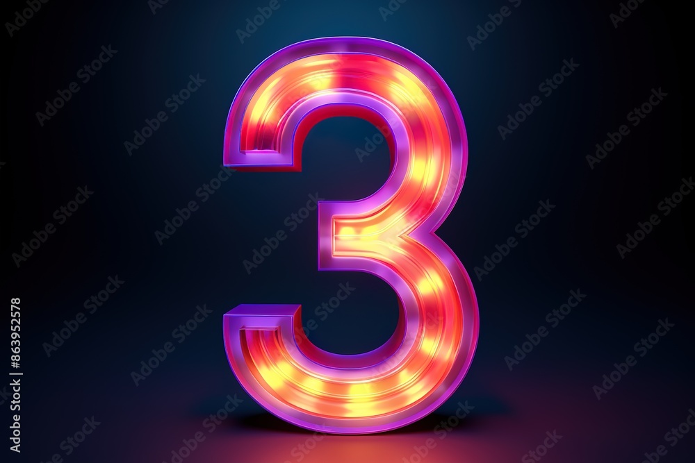 3d rendering of glowing number 3 in the dark. number sign with neon retro light. 3d illustration with glass gradient material 3d rendering of glowing number 3 in the dark. number sign with neon retro light. 3d illustration with glass gradient material