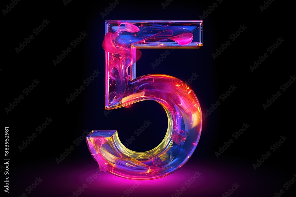 Abstract sports Light out technology and with number 5 glowing in the dark, pink blue neon light Hitech communication concept innovation background Abstract sports Light out technology and with number 5 glowing in the dark, pink blue neon light Hitech communication concept innovation background