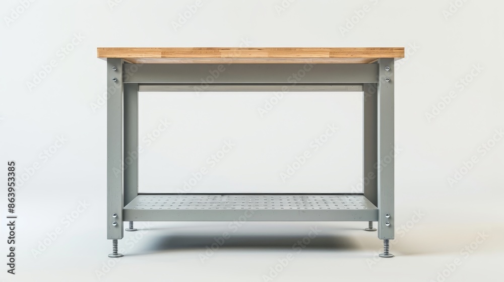 A modern, clean, aluminum-profiled industrial workbench A modern, clean, aluminum-profiled industrial workbench