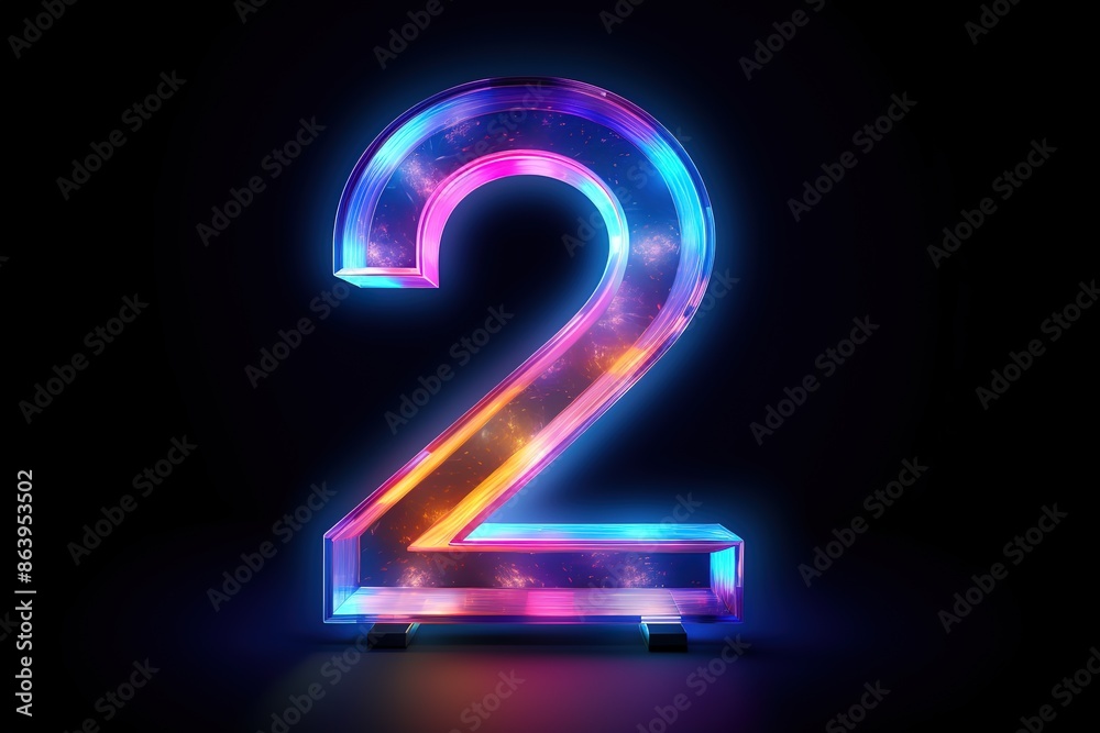 Abstract sports Light out technology and with number 2 glowing in the dark, pink blue neon light Hitech communication concept innovation background Abstract sports Light out technology and with number 2 glowing in the dark, pink blue neon light Hitech communication concept innovation background