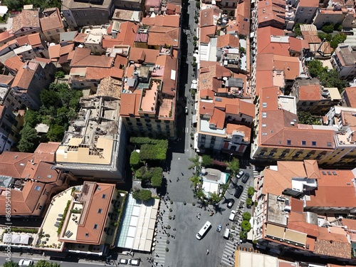 aerial view of Piazza Tasso this is the central public square of Sorrento. Italy