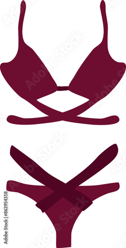 Burgundy women's swimsuit isolated or white background. Lingerie vector illustration.