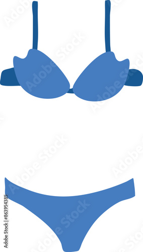 Blue women's swimsuit isolated or white background. Lingerie vector illustration.