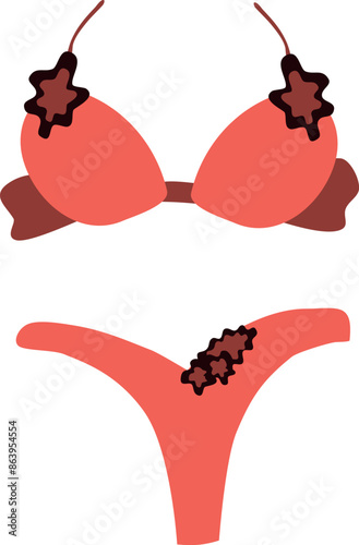 Orange women's swimsuit isolated or white background. Lingerie vector illustration.