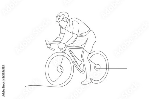 Man riding a bicycle. Biking concept one-line drawing