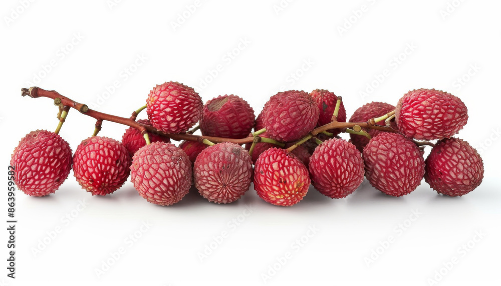 Fresh Lychees on a Branch Isolated on White Background Fresh Lychees on a Branch Isolated on White Background
