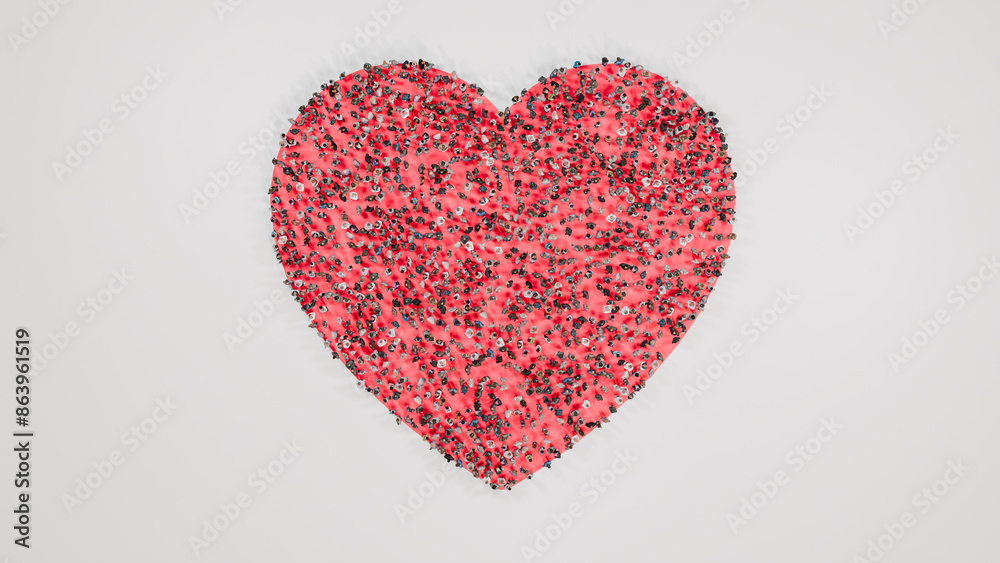 Large group of people stand together and forming heart shape frame, Diversity of men and women population unite in public send support message, love valentine crowd community aerial top view 3d render Large group of people stand together and forming heart shape frame, Diversity of men and women population unite in public send support message, love valentine crowd community aerial top view 3d render