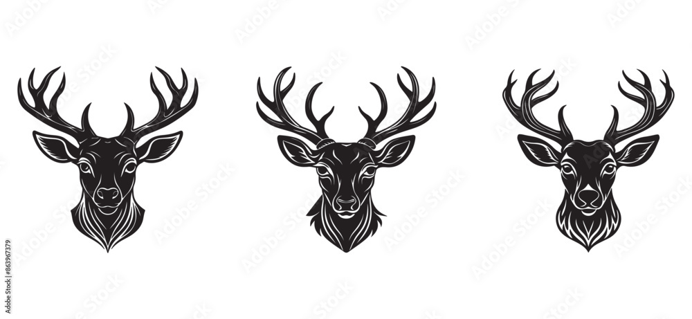 Stylized black deer head Silhouette vector created with AI Technology Stylized black deer head Silhouette vector created with AI Technology