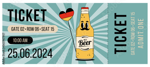 Oktoberfest Bavaria Beer Festival celebration. Horizontal ticket template entrance pass design or invitation for fest party. Vintage flat illustration