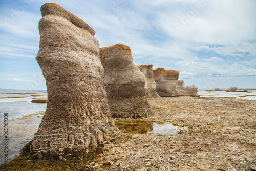 Monoliths at the south of the Quarry island in the Mingan Archipelago National Park Reserve, Quebec, Canada photo