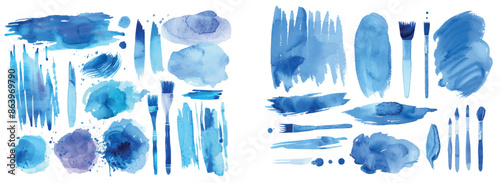 An abstract splash of color painting texture on a blue background.