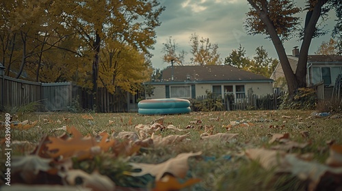 Abandoned Swimming Pool in Autumn Garden photo