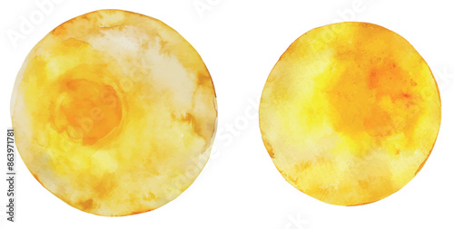 The sun is a modern yellow watercolor, isolated on a transparent background. Illustration.