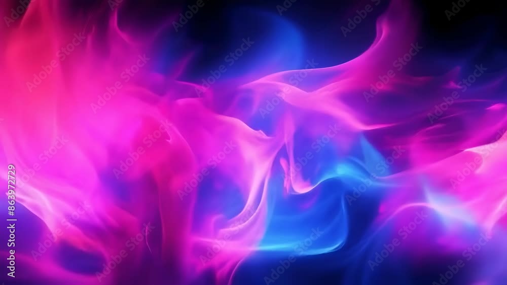 A vivid abstract image showing swirling neon smoke in pink and blue hues against a dark backdrop. The colorful smoke forms fluid, dynamic patterns, evoking a futuristic and dreamy mood.