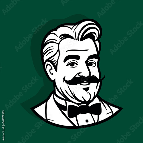 logo barberia, uomo con farfallino e baffi