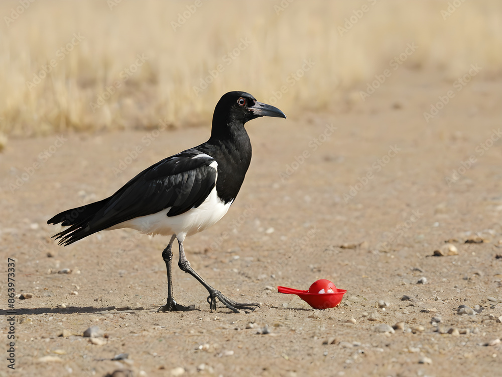 Isolated raven crow or magpie walking on the ground transparent background Isolated raven crow or magpie walking on the ground transparent background