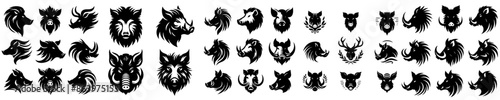 vector collection of wild boar head silhouettes