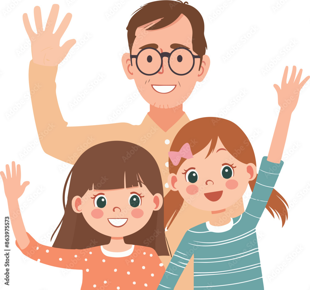 Father and Daughter Waving Father and Daughter Waving