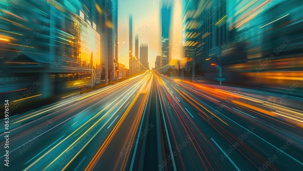 Abstract cityscape with motion blur at sunset Abstract cityscape with motion blur at sunset