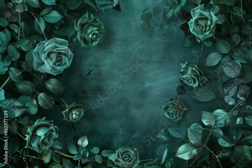 Elegant Green Roses and Leaves Arrangement Background photo
