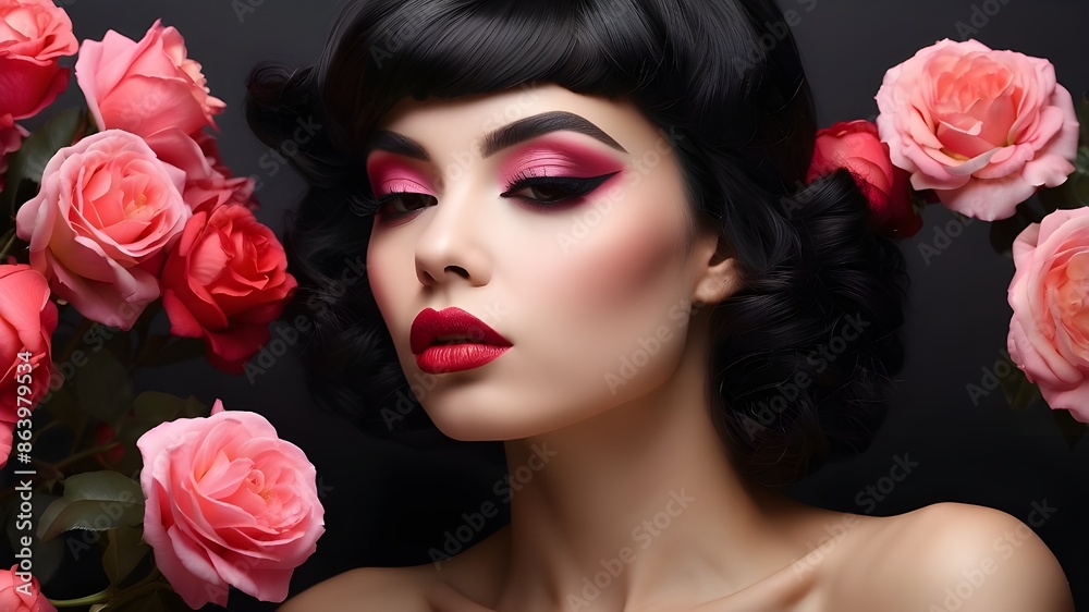 using copyspace and a dark background with red or pink lipstick using copyspace and a dark background with red or pink lipstick