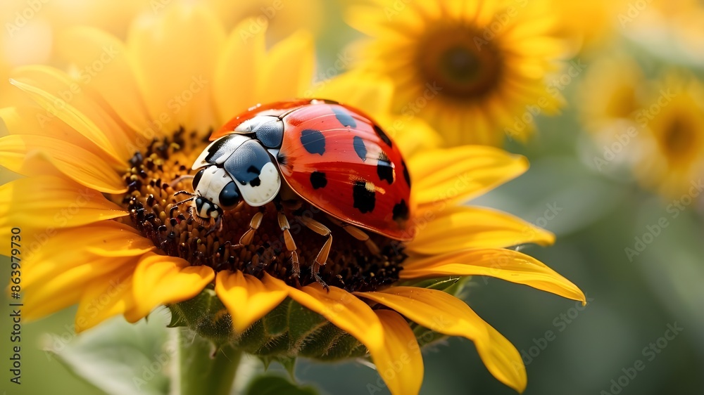 ladybug on sunflower in soft morning natural light ladybug on sunflower in soft morning natural light