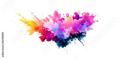 Bright colorful watercolor splash splatter stain brush strokes on white background. Modern vibrant aquarelle spot. Aquarelle explosion on white. Element. Vector watercolor illustration isolated design