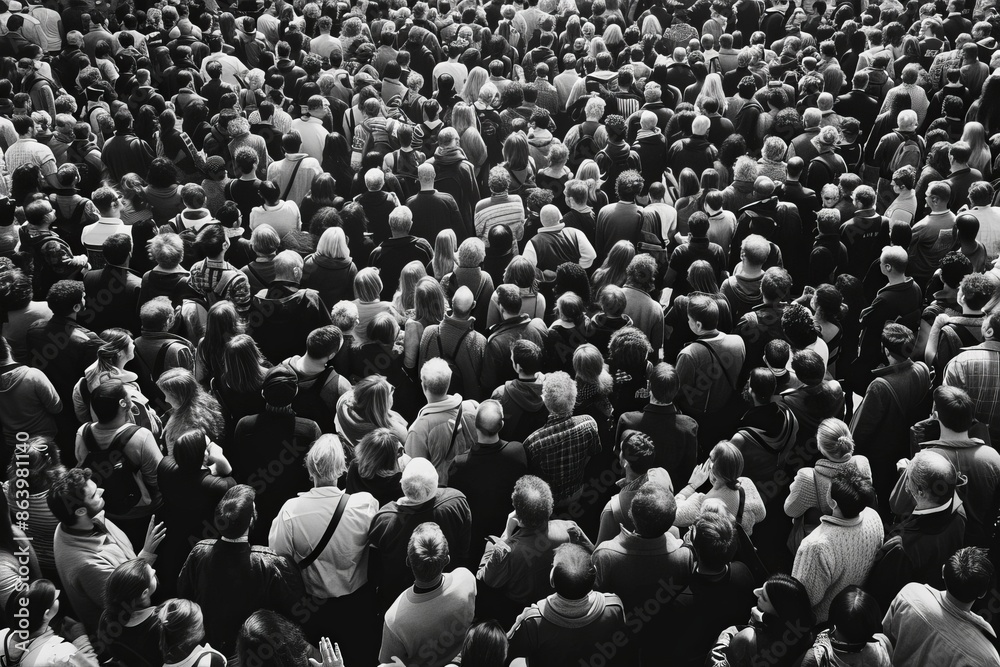 Obraz premium Crowd of people on the square, top view