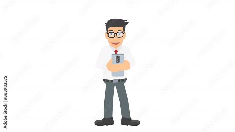 Man with a phone. Animation of a player playing a game on a smartphone, alpha channel. Cartoon Man with a phone. Animation of a player playing a game on a smartphone, alpha channel. Cartoon