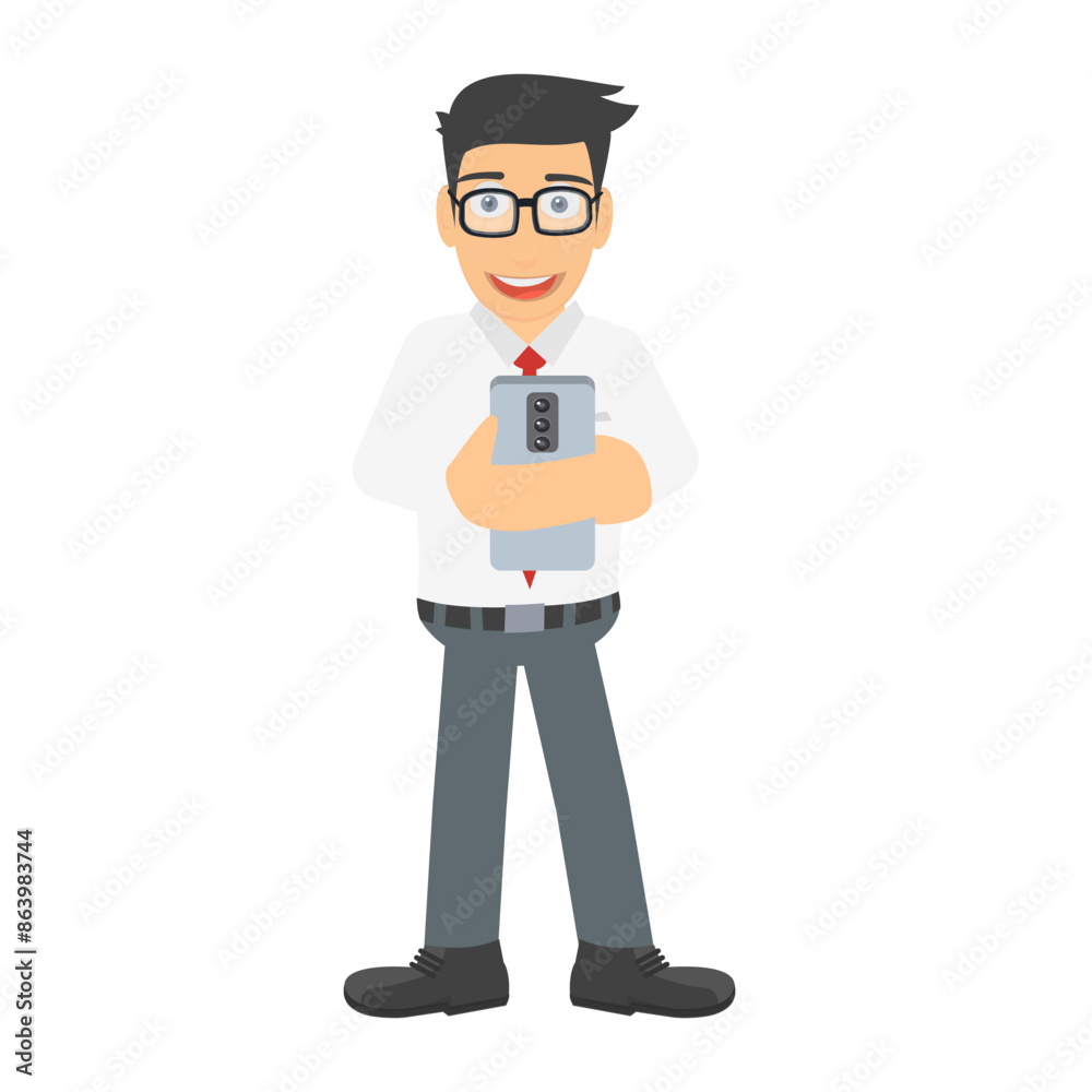 Man with a phone. Player is playing a game on a smartphone, vector illustration Man with a phone. Player is playing a game on a smartphone, vector illustration