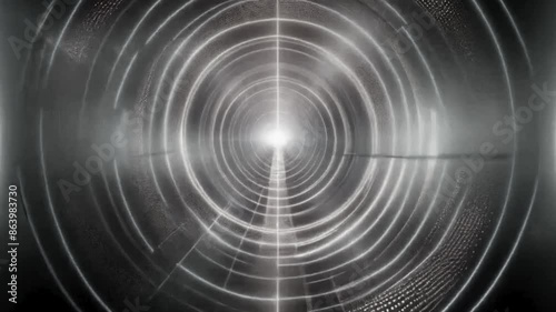 Animation of a sound signal coming from the center in black and white.