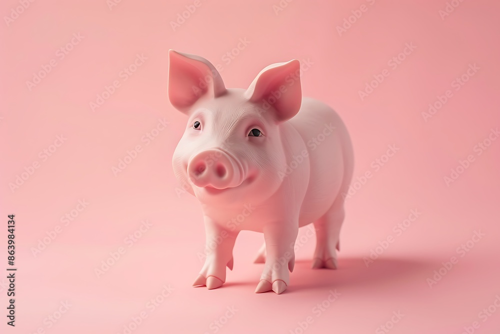 The pig is isolated on a pink background