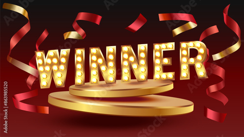 Winner frame label, slot sign machine, night Vegas. Vector illustration