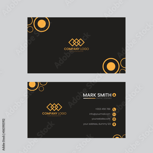 business card print template design. Black color and simple clean layout
