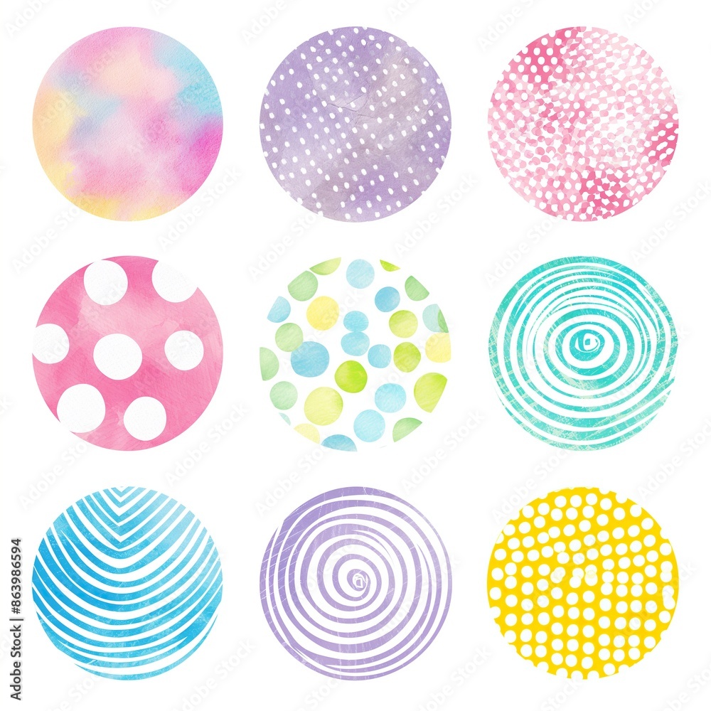 A set of colorful circles with varying patterns and designs A set of colorful circles with varying patterns and designs