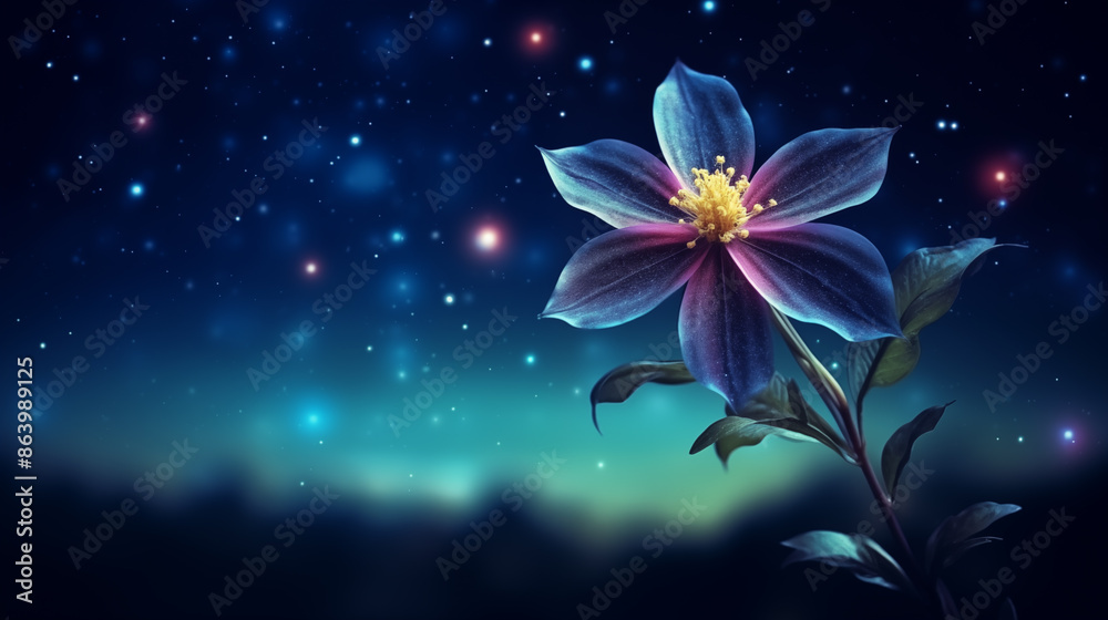 A single glowing blue flower against a starry night sky. Desktop wallpaper A single glowing blue flower against a starry night sky. Desktop wallpaper