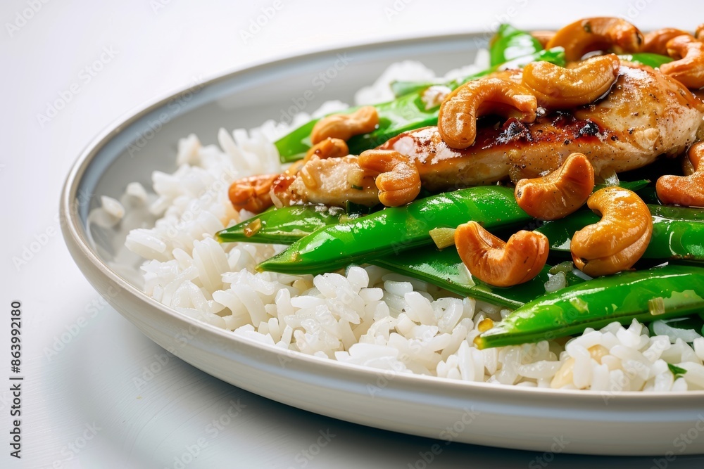Ginger and Garlic Cashew Chicken with Snap Peas