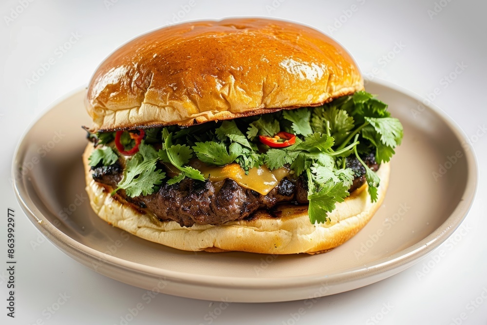 Mouthwatering Towering Burger with Melted Jalapeno Cheese Mouthwatering Towering Burger with Melted Jalapeno Cheese