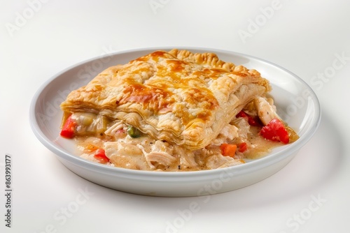 Creamy Chicken Filling in Casserole Queen Pot Pie with Flaky Puff Pastry