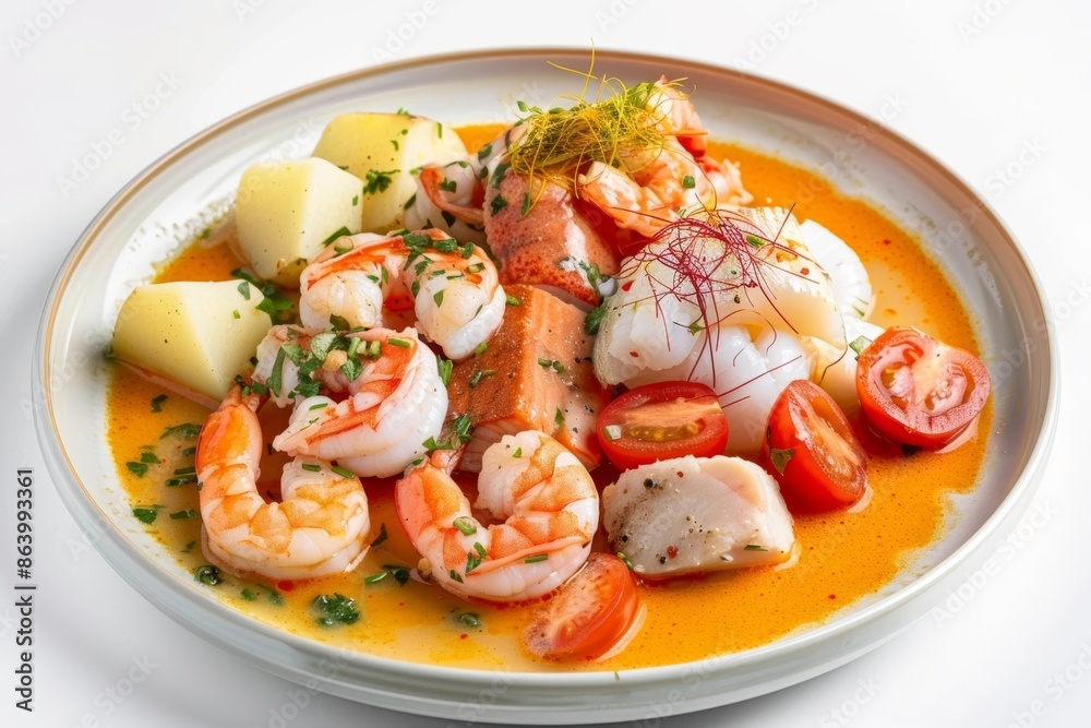 French Culinary Masterpiece: Colorful Cassis Bouillabaisse with Lobster Tails and Aromatic Broth French Culinary Masterpiece: Colorful Cassis Bouillabaisse with Lobster Tails and Aromatic Broth