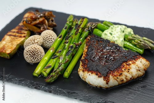 Delicious Grouper with Grilled Asparagus and Fingerlings photo