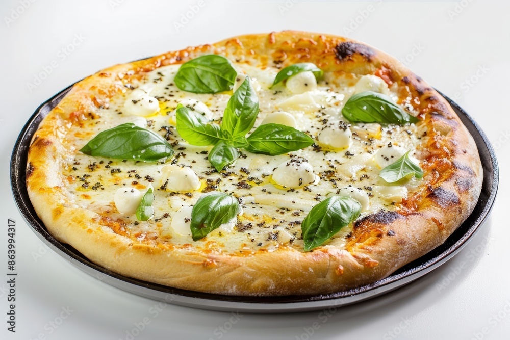 Cheesy Cast Iron Pizza Bianca with Fresh Basil and Truffle Oil Drizzle Cheesy Cast Iron Pizza Bianca with Fresh Basil and Truffle Oil Drizzle