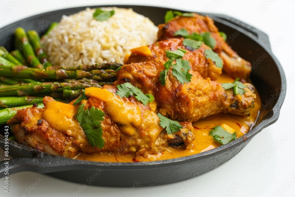 Curry Fried Chicken with Mango-Yogurt and Red Chile Asparagus Dish Curry Fried Chicken with Mango-Yogurt and Red Chile Asparagus Dish