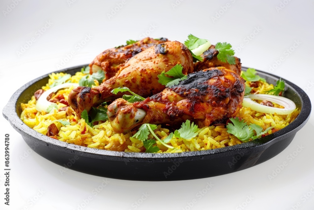 Tandoori Chicken and Saffron Rice with Crisp Onion Rings Tandoori Chicken and Saffron Rice with Crisp Onion Rings