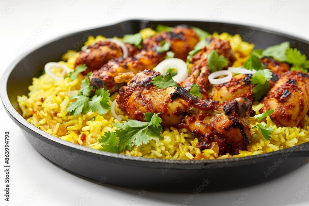 Tandoori Chicken and Saffron Rice with Crisp Onion Rings Tandoori Chicken and Saffron Rice with Crisp Onion Rings