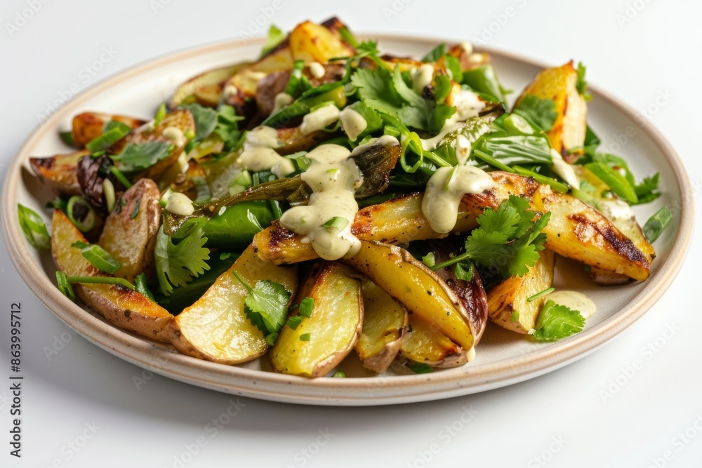 Roasted Green Chile and Potato Home Fries with Creamy Garlic Dressing Roasted Green Chile and Potato Home Fries with Creamy Garlic Dressing